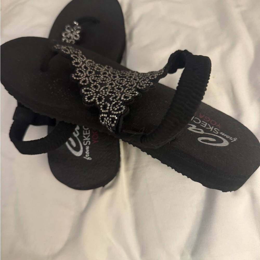 Skechers Women's Black and Silver Embellished Sandals